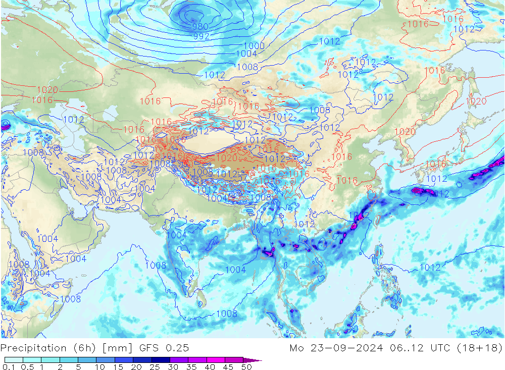 Z500/Rain (+SLP)/Z850 GFS 0.25 lun 23.09.2024 12 UTC