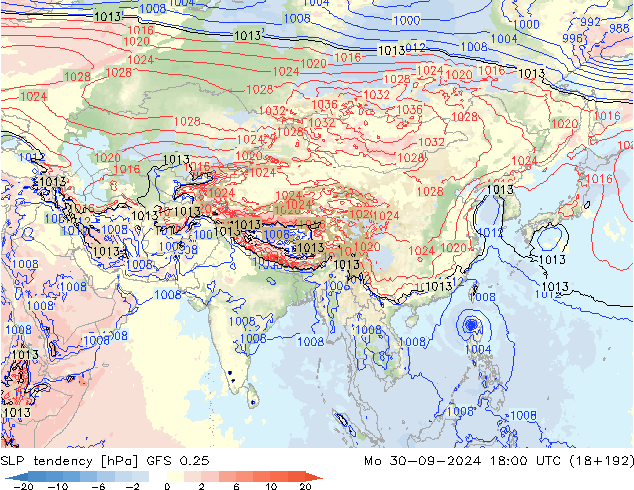 Tendenza di Pressione GFS 0.25 lun 30.09.2024 18 UTC