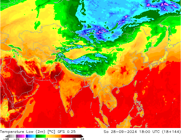 Minumum Değer (2m) GFS 0.25 Cts 28.09.2024 18 UTC