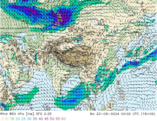 Wind 850 hPa GFS 0.25 Mo 23.09.2024 00 UTC