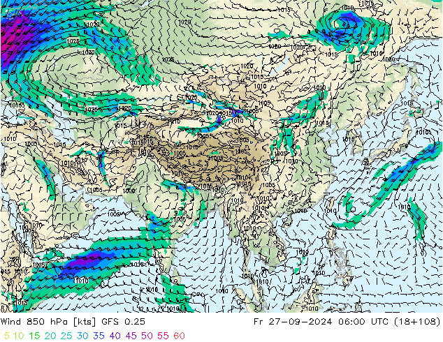 ветер 850 гПа GFS 0.25 пт 27.09.2024 06 UTC