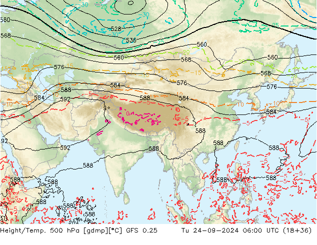 Z500/Rain (+SLP)/Z850 GFS 0.25 Út 24.09.2024 06 UTC