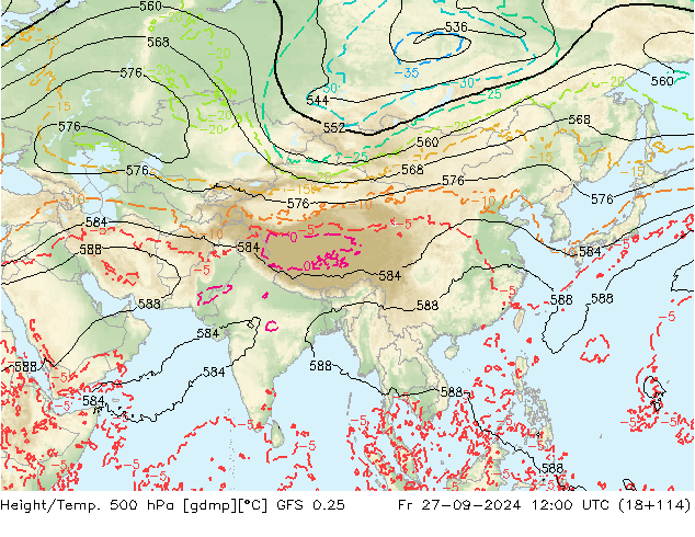 Z500/Rain (+SLP)/Z850 GFS 0.25 Fr 27.09.2024 12 UTC