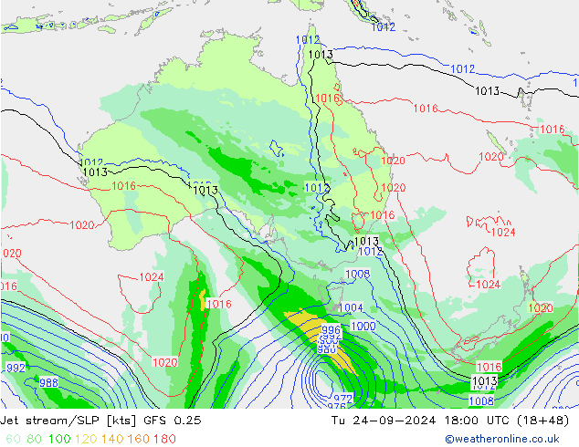 Jet stream GFS 0.25 Ter 24.09.2024 18 UTC