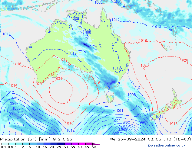 Z500/Rain (+SLP)/Z850 GFS 0.25 We 25.09.2024 06 UTC