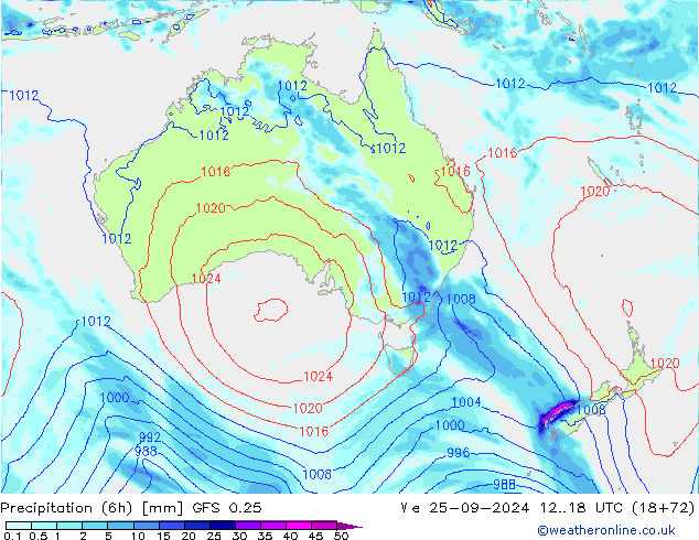 Z500/Rain (+SLP)/Z850 GFS 0.25 We 25.09.2024 18 UTC