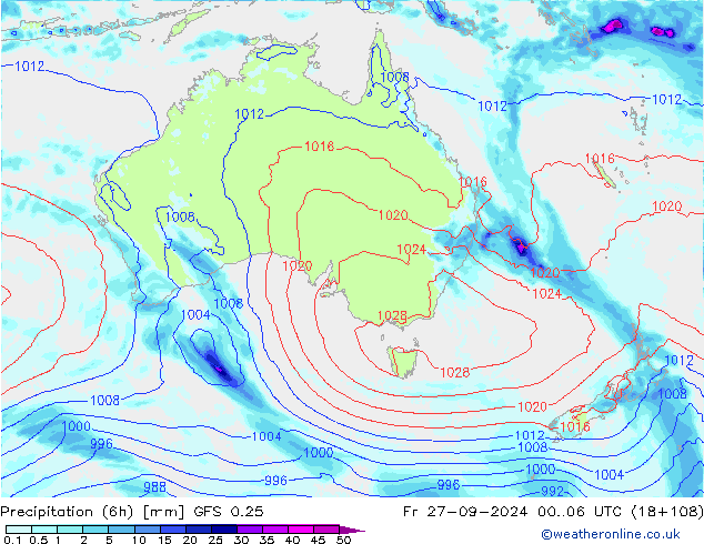 Z500/Rain (+SLP)/Z850 GFS 0.25 pt. 27.09.2024 06 UTC