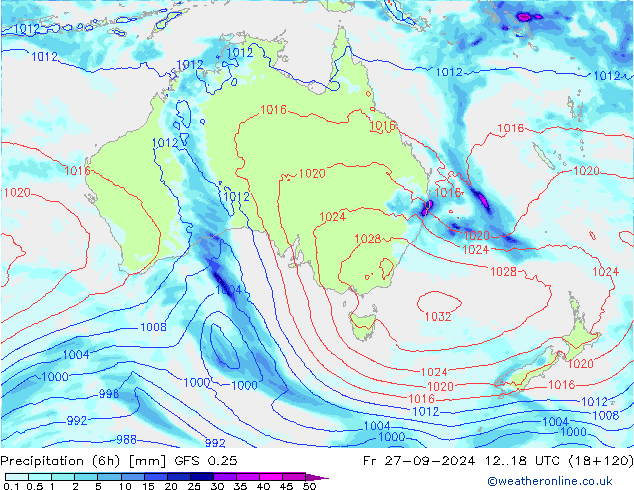 Z500/Rain (+SLP)/Z850 GFS 0.25 vie 27.09.2024 18 UTC