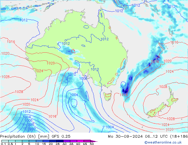 Z500/Rain (+SLP)/Z850 GFS 0.25 pon. 30.09.2024 12 UTC