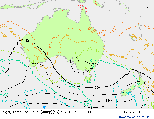 Z500/Yağmur (+YB)/Z850 GFS 0.25 Cu 27.09.2024 00 UTC