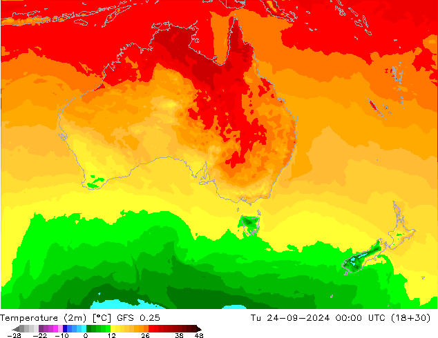 Temperature (2m) GFS 0.25 Tu 24.09.2024 00 UTC