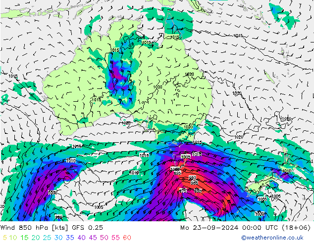 Wind 850 hPa GFS 0.25 Mo 23.09.2024 00 UTC