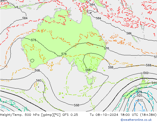 Z500/Rain (+SLP)/Z850 GFS 0.25  08.10.2024 18 UTC