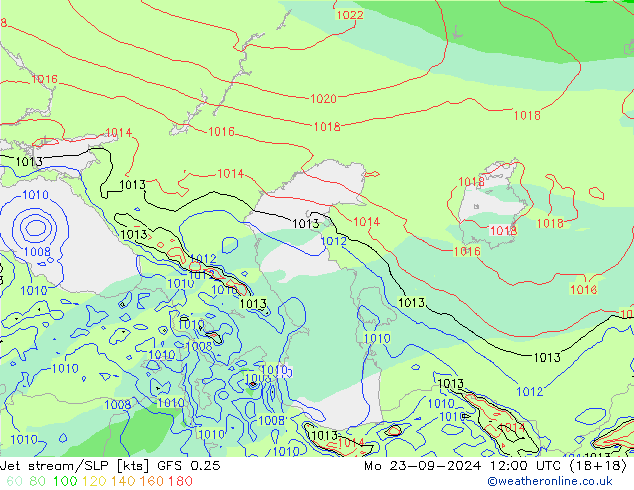 Corrente a getto GFS 0.25 lun 23.09.2024 12 UTC