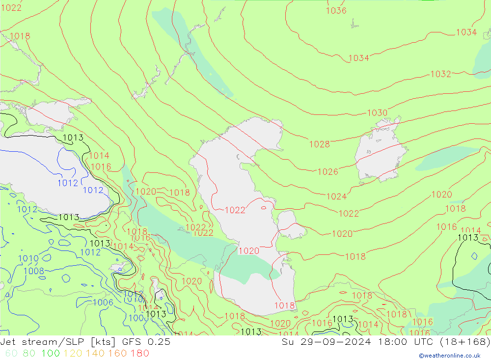 Jet stream GFS 0.25 Dom 29.09.2024 18 UTC