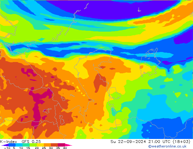 K-Index GFS 0.25 dom 22.09.2024 21 UTC