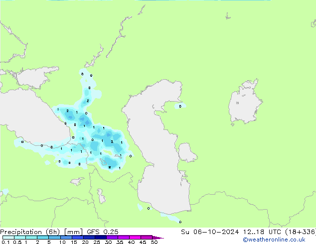 Z500/Rain (+SLP)/Z850 GFS 0.25 Dom 06.10.2024 18 UTC