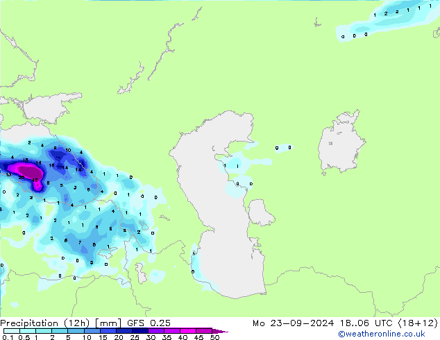 Nied. akkumuliert (12Std) GFS 0.25 Mo 23.09.2024 06 UTC