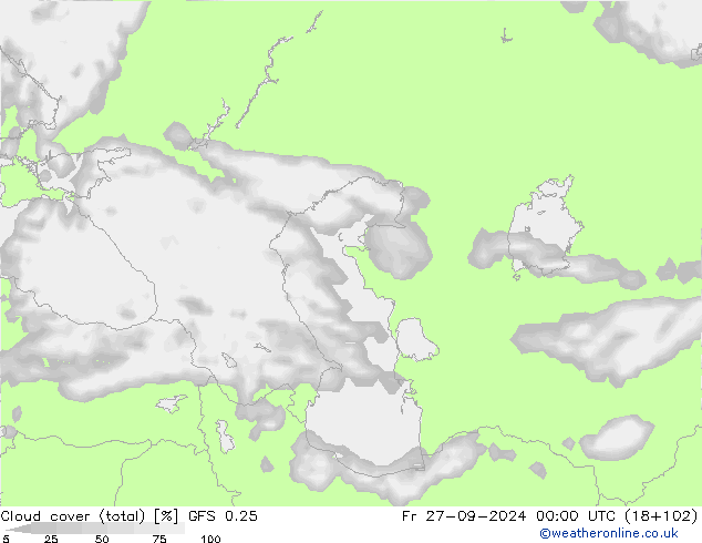 Bulutlar (toplam) GFS 0.25 Cu 27.09.2024 00 UTC