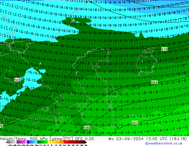 Z500/Yağmur (+YB)/Z850 GFS 0.25 Pzt 23.09.2024 12 UTC