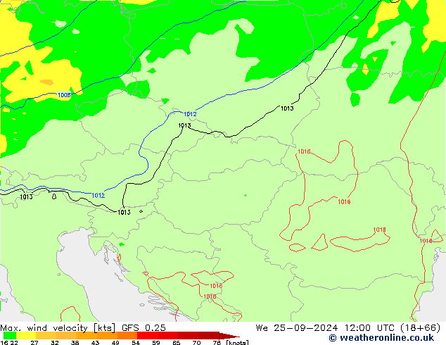 Max. wind snelheid GFS 0.25 wo 25.09.2024 12 UTC