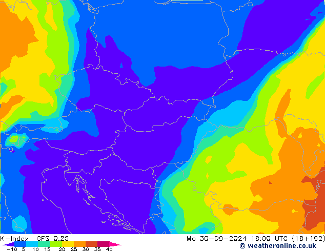 K-İndeksi GFS 0.25 Pzt 30.09.2024 18 UTC