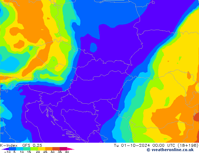 K-Index GFS 0.25 Tu 01.10.2024 00 UTC