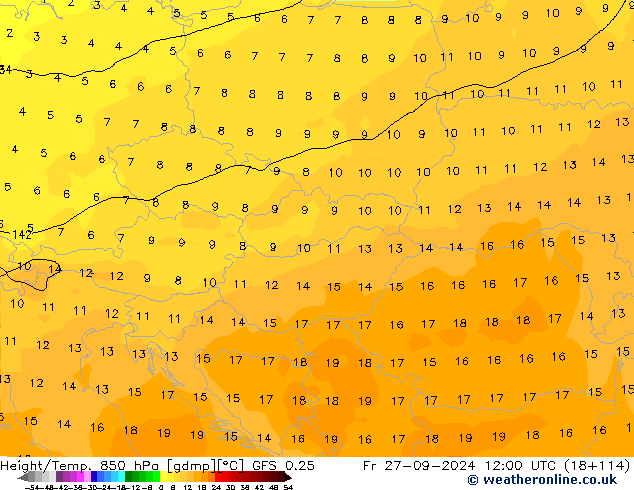 Z500/Rain (+SLP)/Z850 GFS 0.25 ven 27.09.2024 12 UTC