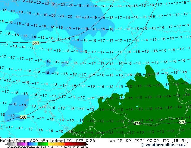 Z500/Rain (+SLP)/Z850 GFS 0.25 śro. 25.09.2024 00 UTC