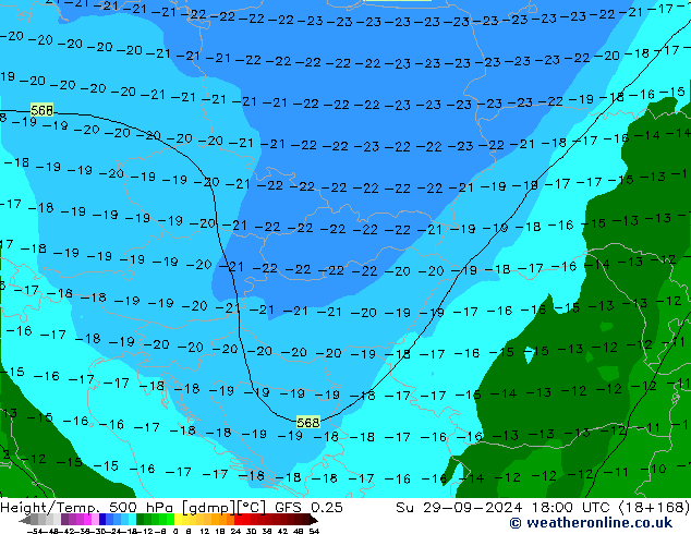 Z500/Rain (+SLP)/Z850 GFS 0.25 nie. 29.09.2024 18 UTC