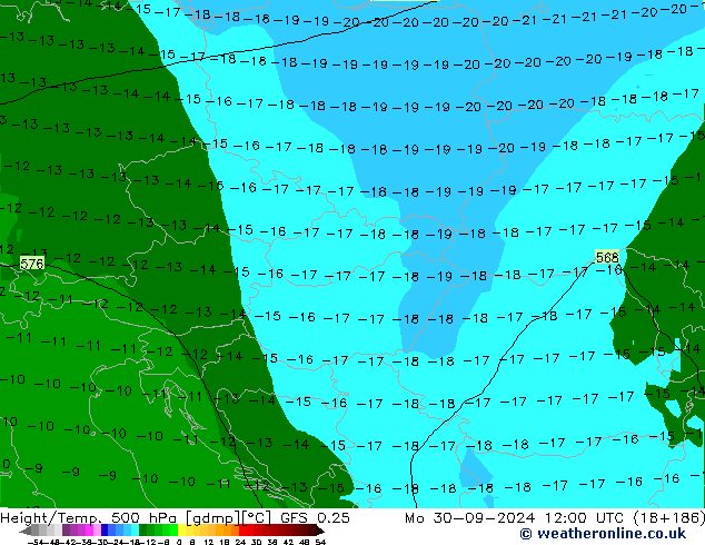 Z500/Rain (+SLP)/Z850 GFS 0.25 Mo 30.09.2024 12 UTC