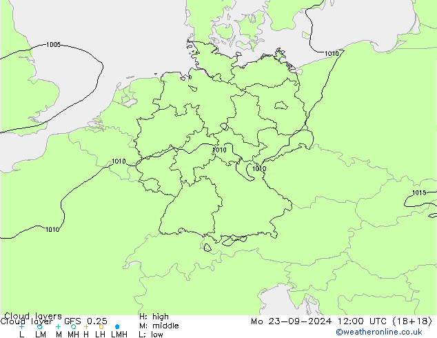 Cloud layer GFS 0.25 пн 23.09.2024 12 UTC