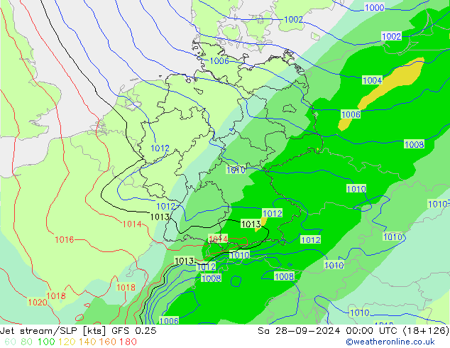 Straalstroom/SLP GFS 0.25 za 28.09.2024 00 UTC