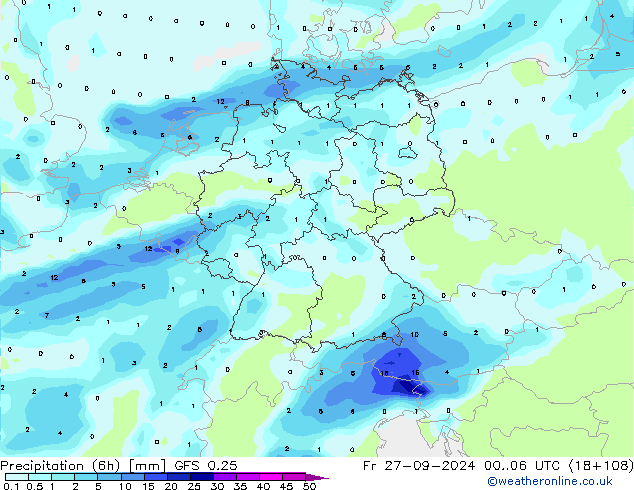 Z500/Rain (+SLP)/Z850 GFS 0.25 Fr 27.09.2024 06 UTC