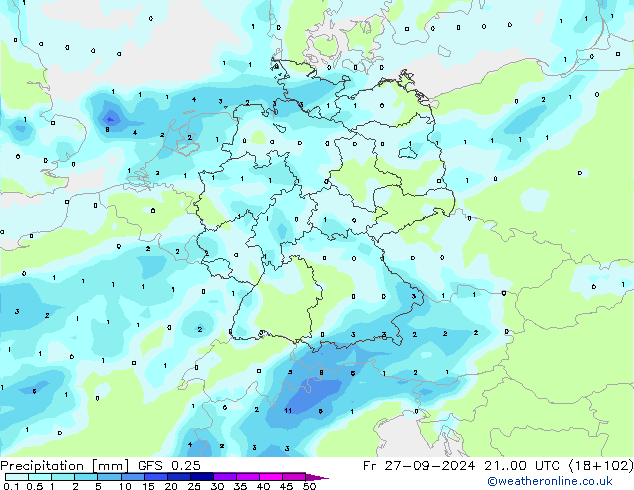 Precipitation GFS 0.25 Fr 27.09.2024 00 UTC