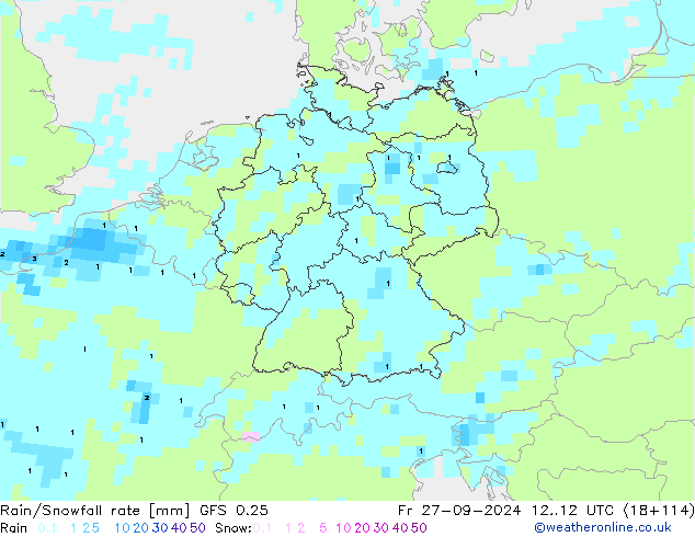 Regen/Schneefallrate GFS 0.25 Fr 27.09.2024 12 UTC