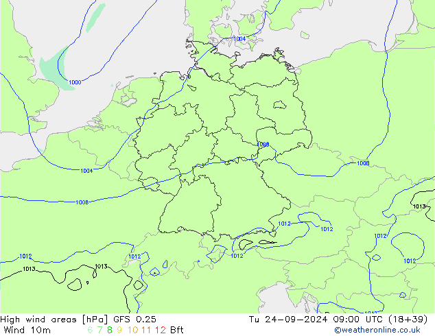 High wind areas GFS 0.25 Ter 24.09.2024 09 UTC