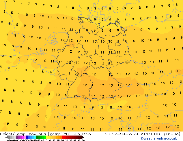 Z500/Rain (+SLP)/Z850 GFS 0.25 Su 22.09.2024 21 UTC