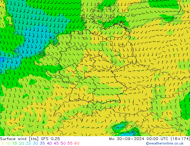 Surface wind GFS 0.25 Mo 30.09.2024 00 UTC