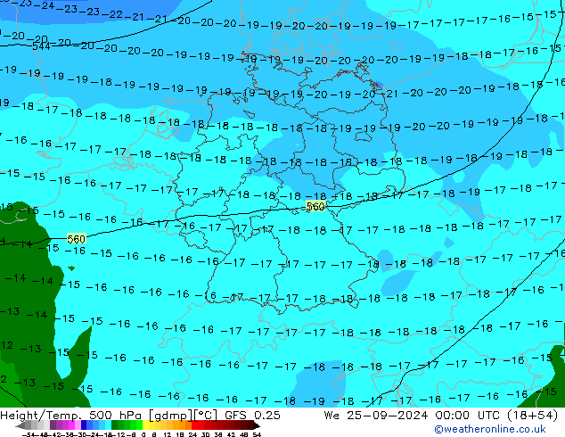 Height/Temp. 500 hPa GFS 0.25 St 25.09.2024 00 UTC