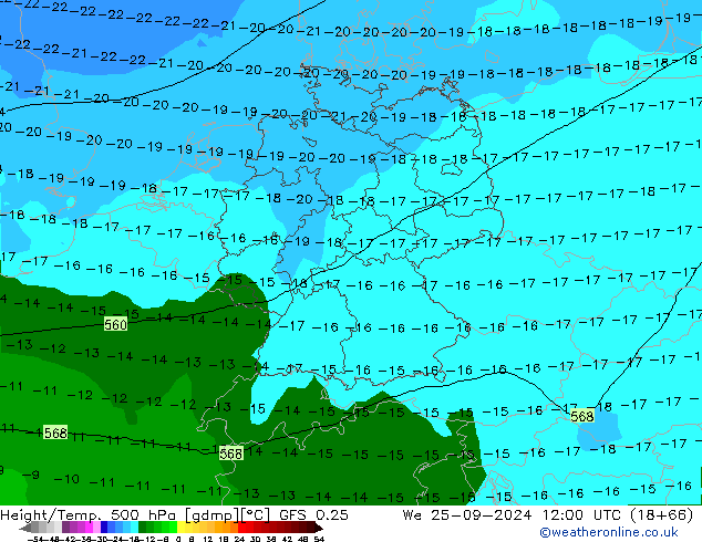 Z500/Rain (+SLP)/Z850 GFS 0.25 St 25.09.2024 12 UTC