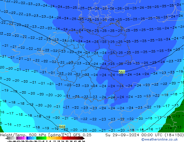 Z500/Regen(+SLP)/Z850 GFS 0.25 zo 29.09.2024 00 UTC