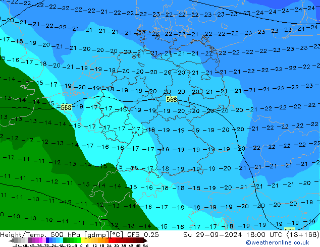 Z500/Yağmur (+YB)/Z850 GFS 0.25 Paz 29.09.2024 18 UTC