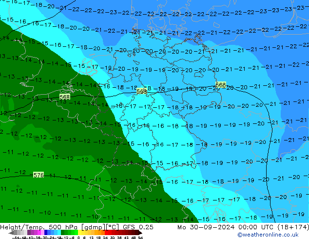 Z500/Yağmur (+YB)/Z850 GFS 0.25 Pzt 30.09.2024 00 UTC