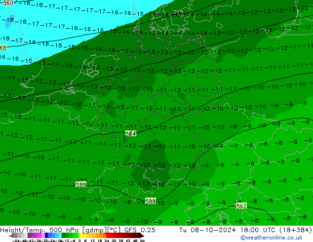 Z500/Rain (+SLP)/Z850 GFS 0.25 mar 08.10.2024 18 UTC