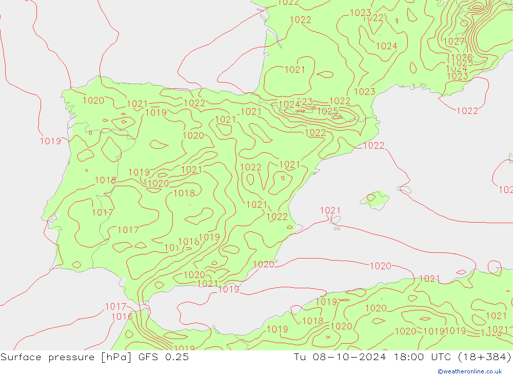 pression de l'air GFS 0.25 mar 08.10.2024 18 UTC