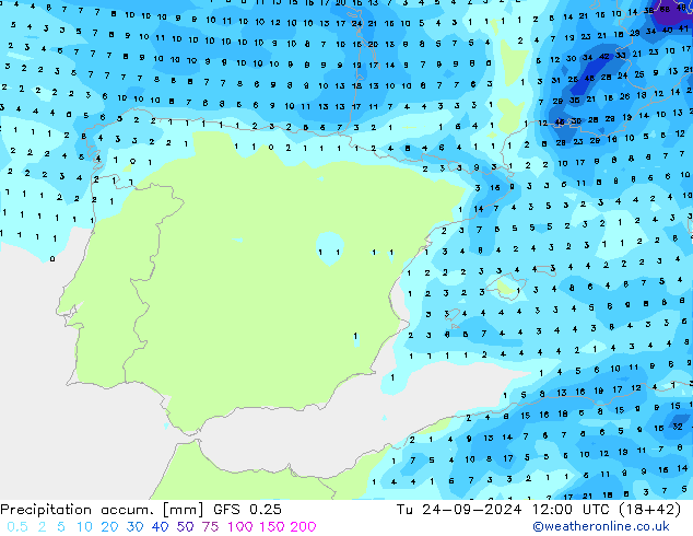 Precipitation accum. GFS 0.25 Ter 24.09.2024 12 UTC