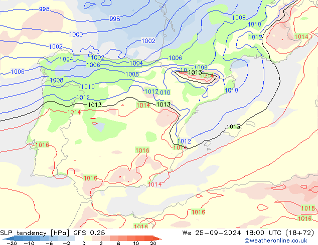 SLP tendency GFS 0.25 St 25.09.2024 18 UTC