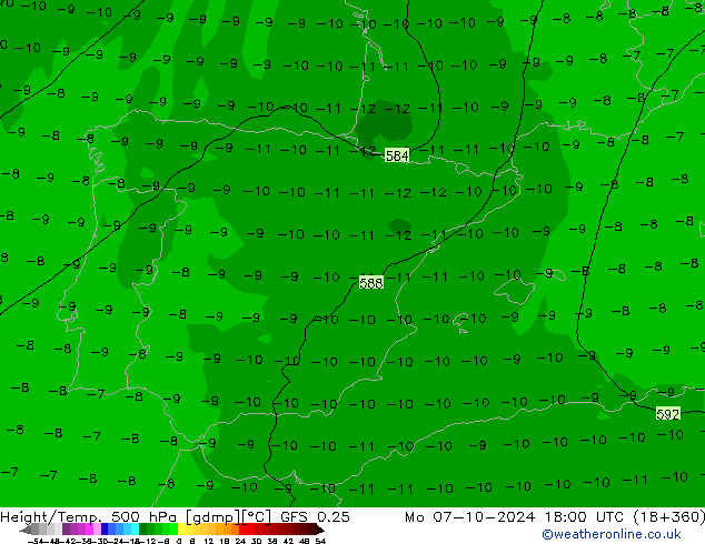 Z500/Rain (+SLP)/Z850 GFS 0.25 lun 07.10.2024 18 UTC