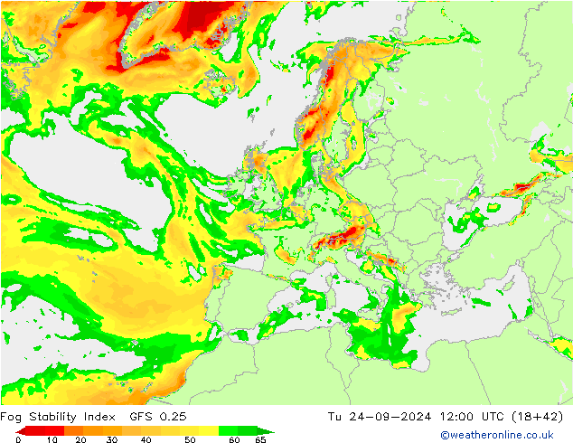 Fog Stability Index GFS 0.25 Tu 24.09.2024 12 UTC